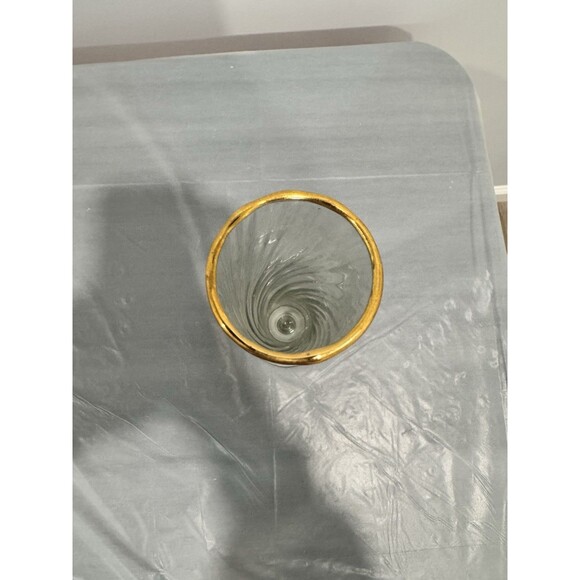 Tall Gold Rim Swirl Glass Bud Vase Clear Vintage Style Decorative Art Glass - Picture 3 of 4